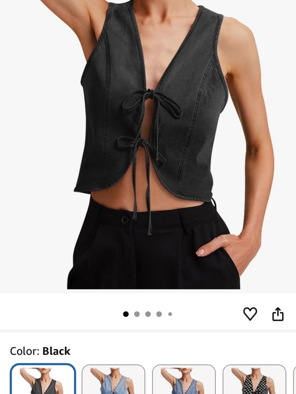 Amazon Black Tie-Front Cropped Denim Vest